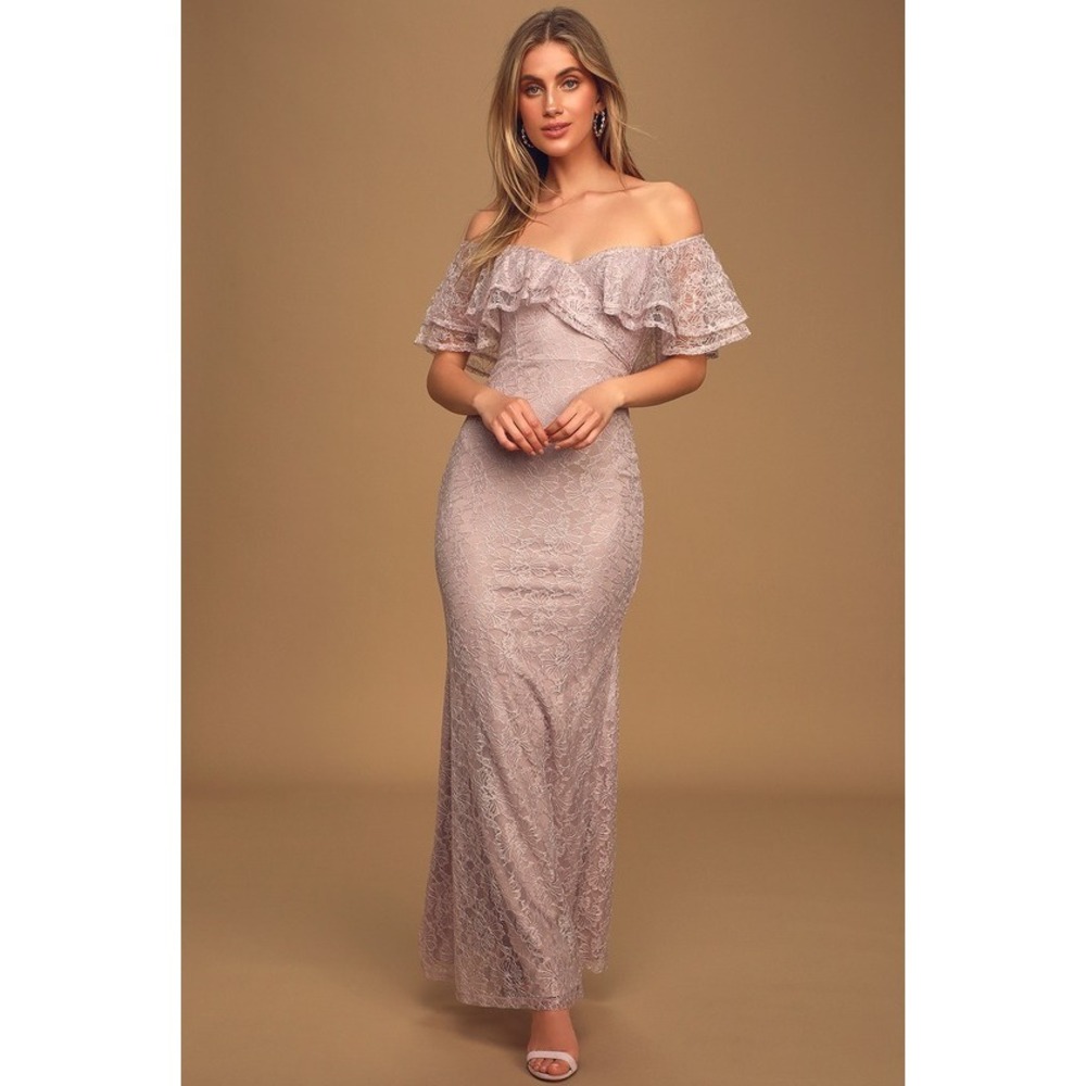 Lulus Feeling Amorous Lilac Lace Off-the-shoulder Maxi Dress Purple - Size XS